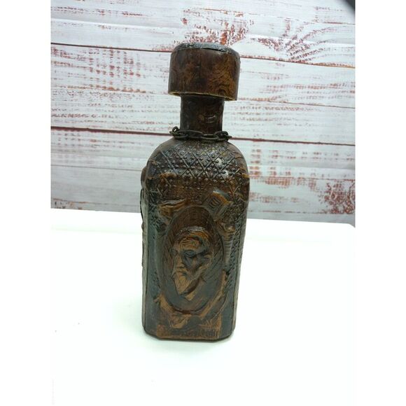 RARE Antique Leather Wrapped tooled Whiskey Decanter Miguel De Cerum bottle - Picture 3 of 6